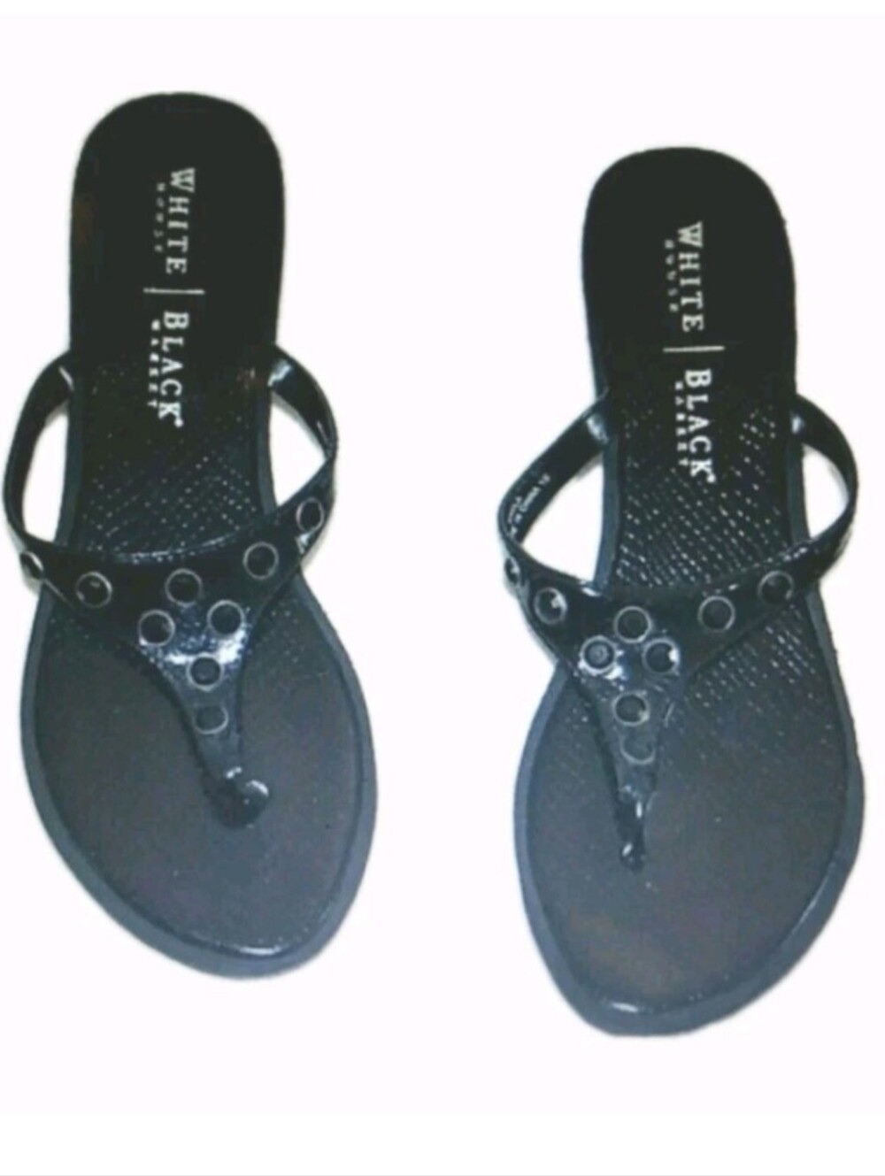 White House Black Market Jeweled Flip flops Wedge Thongs Women Size 10 Black